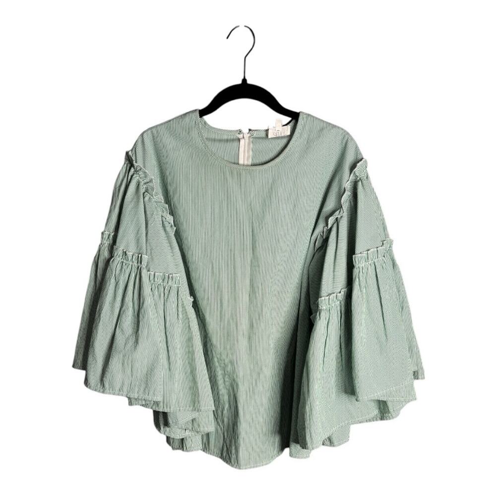 Mint Green Ruffled Bell-Sleeve Top